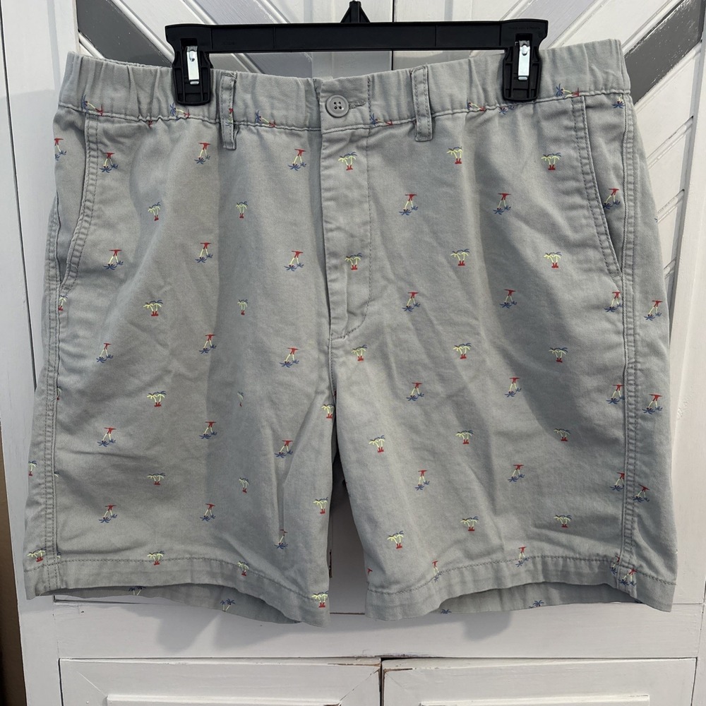 Route 66‎ Men's XL Gray Tropical Rainbow Palm Trees Elastic Waist Chino Shorts